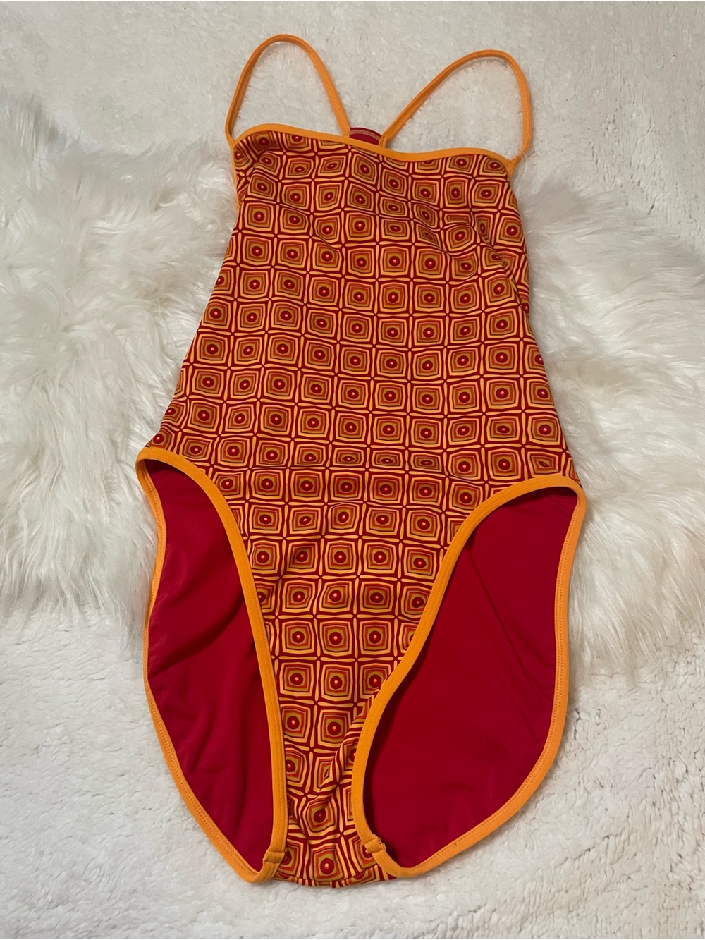 Nike Orange & Red Geometric One-Piece Swim Suit reversible sz medium